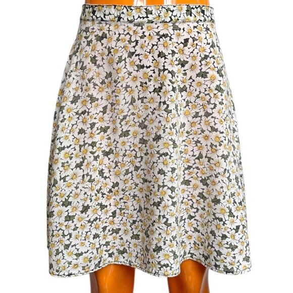 90s Vintage Daisy Floral Circle Mini Skirt Flower Print Flared Rayon Faded. - Picture 3 of 7